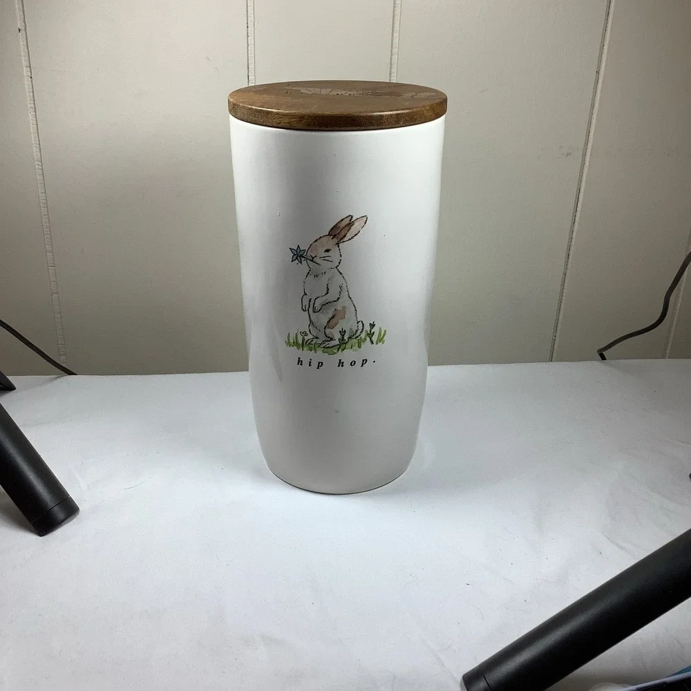 Rae Dunn Easter Bunny Canister Wood Lid Farmhouse‎ Kitchen Decor